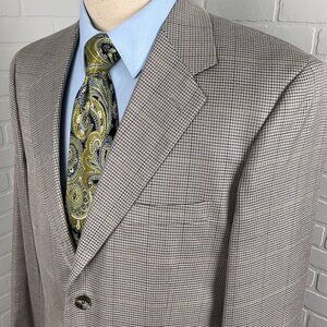 Stafford Blazer Men 42 Gray Tan Glen Plaid Classic Silk‎ Wool Executive Jacket